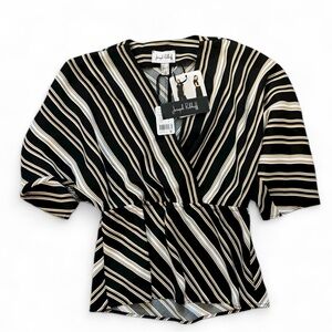 NEW Joseph Ribkoff NWT Black Gold White Stripe V Neck Top Luxury Size 8